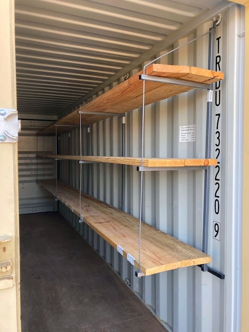 Shelving for storage container rental