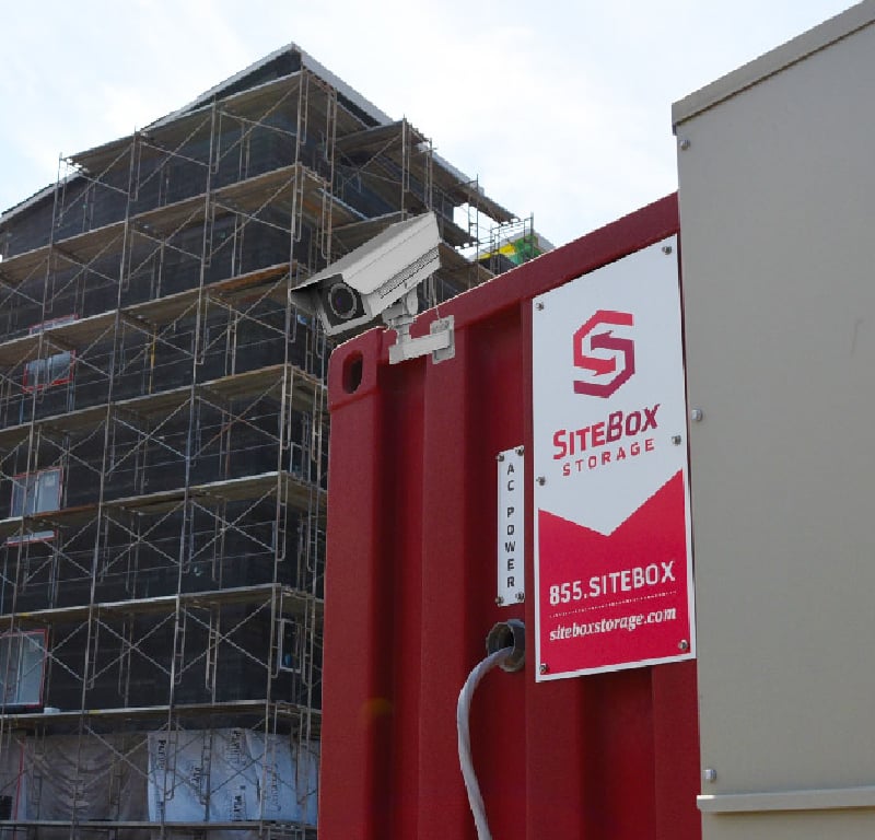 jobsite storage container with security camera