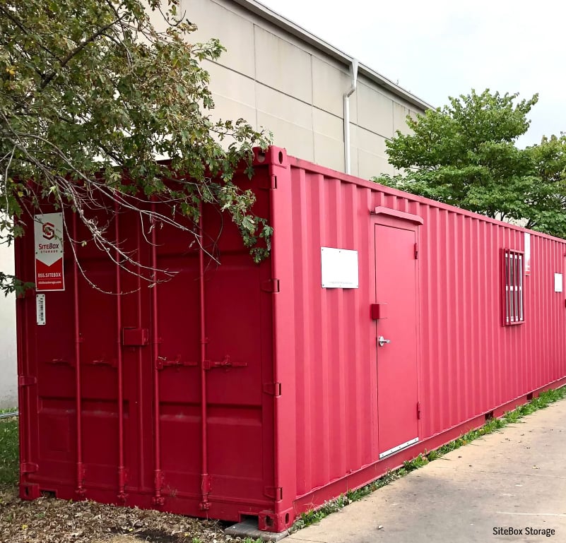 SiteBox Storage on-site storage container providing secure equipment and material storage at a commercial jobsite.