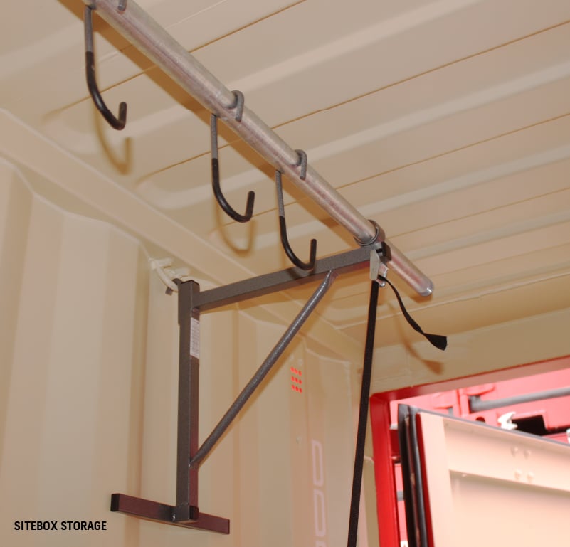 Hooks come in handy for storage container organization. 