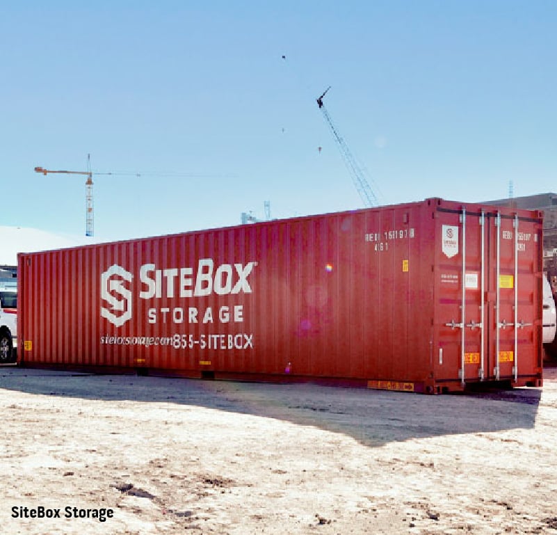 40-foot portable storage container placed on an active construction site.